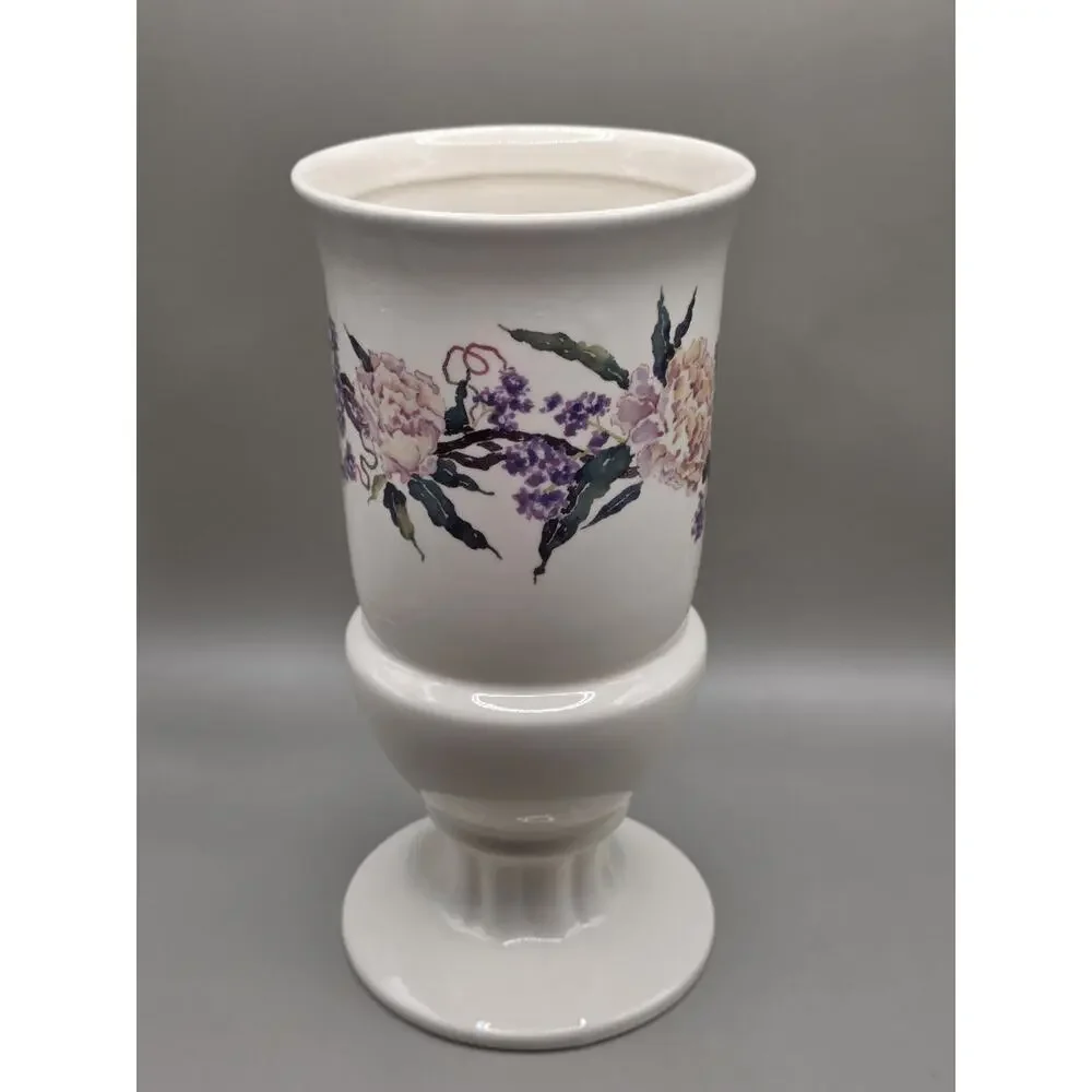 Vtg 1980s FTD Large Flower Vase Purple Peony Floral Pedestal Urn Plant Pot